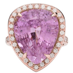 31 karaat peer geslepen Kunziet met diamanten ring 14K goud Rose Nieuw