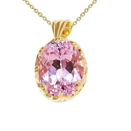 32 karaat solitaire grote roze kunzite hanger ketting geel goud - harrychadent.nl