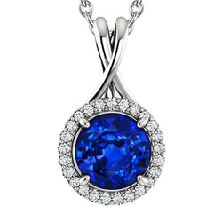 3,25 ct grote Ceylon saffier en diamanten hanger ketting
