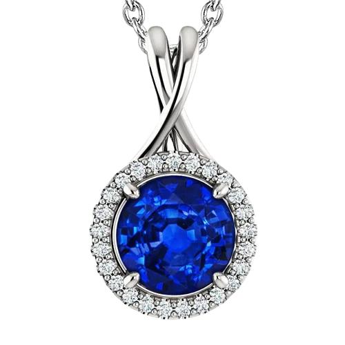 3,25 ct grote Ceylon saffier en diamanten hanger ketting - harrychadent.nl