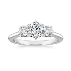 3.25 Karaat Drie Steen Stijl Rond Geslepen Natuurlijke uit de aarde gewonnen Diamanten Ring Witgoud 14K Nieuw