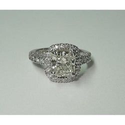 3,35 ct sprankelende kussen diamanten Halo diamanten ring met accenten wit goud 14k