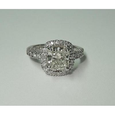 3,35 ct sprankelende kussen diamanten Halo diamanten ring met accenten wit goud 14k - harrychadent.nl