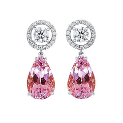 33,50 Ct Roze Kunziet En Natuurlijke uit de aarde gewonnen Diamanten Dames Hangende Oorbellen 14K Goud
