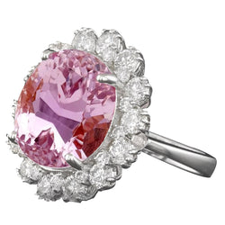 33.70 Karaat Roze Kunziet Natuurlijke uit de aarde gewonnen Diamanten Ring Witgoud Bloemenstijl