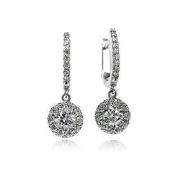 3,44 karaat prong set diamanten dame bengelen oorbellen wit goud 14k
