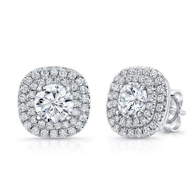 3,5 ct ronde geslepen dubbele Halo diamanten oorknopjes - harrychadent.nl