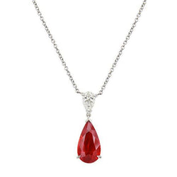 3,50 ct peer geslepen rode robijn diamanten hanger ketting wit goud