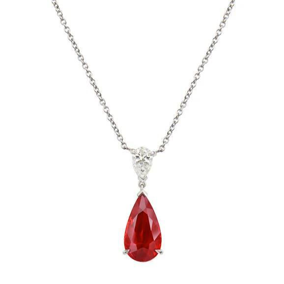 3,50 ct peer geslepen rode robijn diamanten hanger ketting wit goud - harrychadent.nl