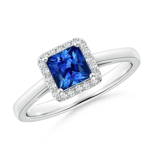 3,50 ct prinses en ronde Sri Lanka saffier diamanten ring witgoud - harrychadent.nl