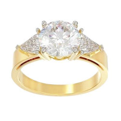 3,50 ct ronde en trilliant diamanten ring met drie stenen geel goud 14K