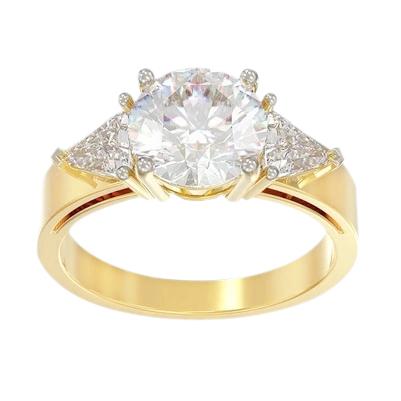 3,50 ct ronde en trilliant diamanten ring met drie stenen geel goud 14K - harrychadent.nl