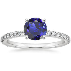 3,50 karaat blauwe saffier Solitaire & ronde diamanten accenten 4 Prong