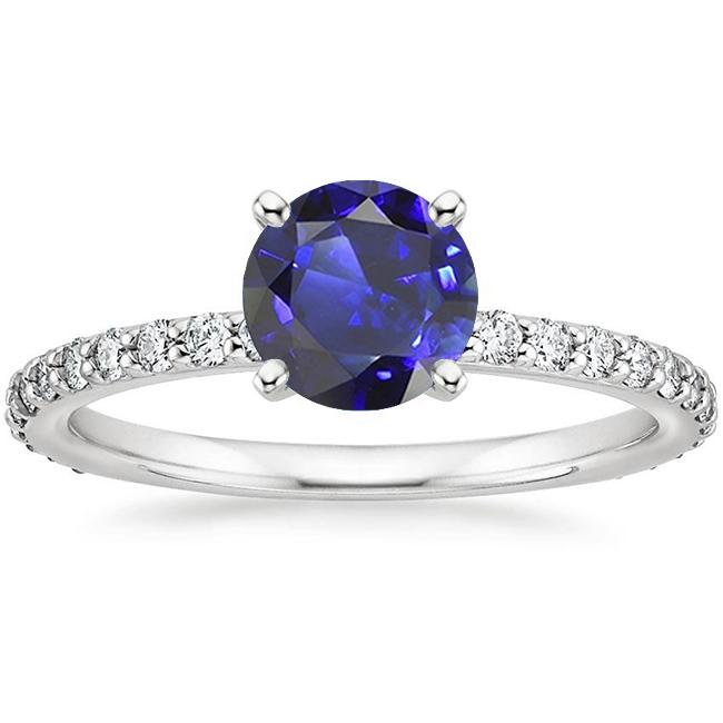 3,50 karaat blauwe saffier Solitaire & ronde diamanten accenten 4 Prong - harrychadent.nl