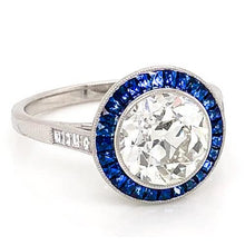 Afbeelding in Gallery-weergave laden, 3,50 karaat blauwe saffier diamanten ring oude mijnwerker wit goud 14K - harrychadent.nl
