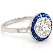 Afbeelding in Gallery-weergave laden, 3,50 karaat blauwe saffier diamanten ring oude mijnwerker wit goud 14K - harrychadent.nl
