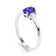Afbeelding in Gallery-weergave laden, 3,50 karaat drie stenen tanzaniet met diamanten ring wit goud 14K - harrychadent.nl
