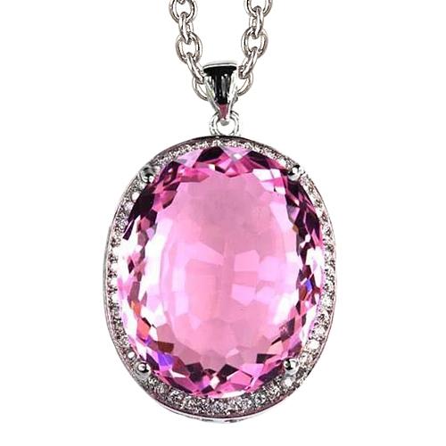 35,50 Karaat Ovaal Roze Kunziet Met Diamanten Ketting Hanger Goud - harrychadent.nl