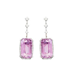37.08 Ct Roze Kunziet Met Natuurlijke uit de aarde gewonnen Diamanten Hangende Oorbellen Witgoud 14K