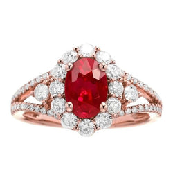 3,75 karaat rode robijn en diamanten trouwring rosé goud 14K