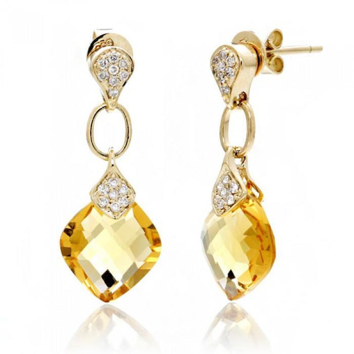37.70 Ct Kussen Citrien Met Diamanten Dangle Oorbellen Geel Goud - harrychadent.nl