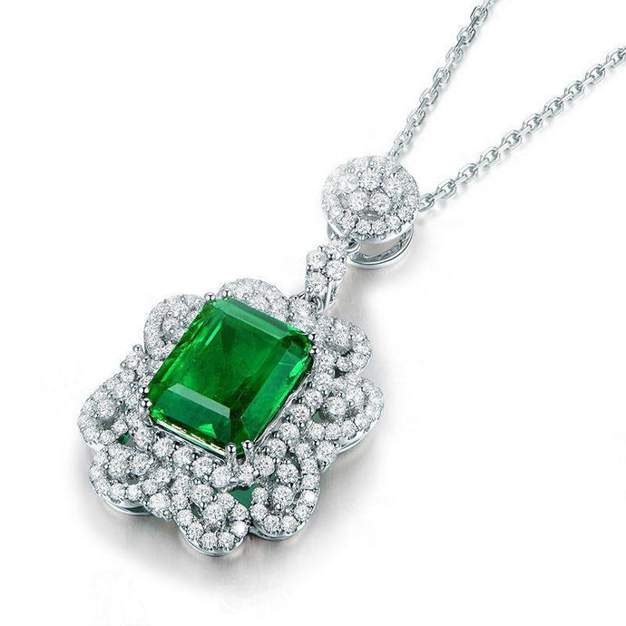 3,85 karaat groene smaragd en diamanten hanger ketting 14K witgoud - harrychadent.nl