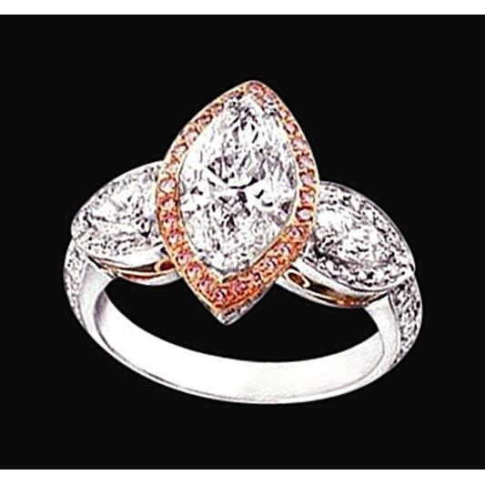 3.00 Ct. Marquise Diamant 3 stenen tweekleurige gouden ring Nieuw