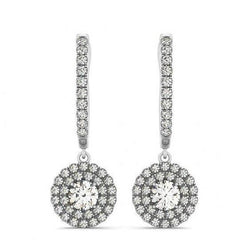 3,00 Karaat Hangende Bungel Oorbellen Ronde Echt Diamanten Wit Goud