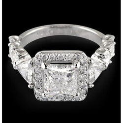 3.01 Carat Princess Center Halo Diamant Ring Massief Wit Goud 14K