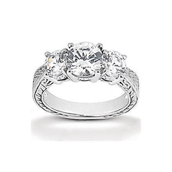 3.01 Ct. Diamanten ring met 3 stenen in antieke stijl wit goud 14K