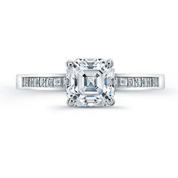 3.01 Karaat Asscher uit de aarde gewonnen diamanten ring met accenten Witgoud 14K