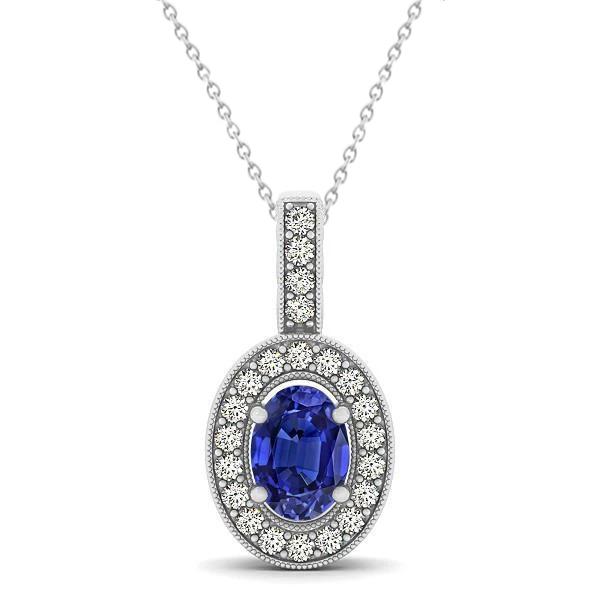 3.10 ct ovale tanzaniet met ronde diamanten hanger met ketting goud - harrychadent.nl