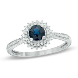 3.10 ct ronde Ceylon blauwe saffier en diamanten ring WG 14K
