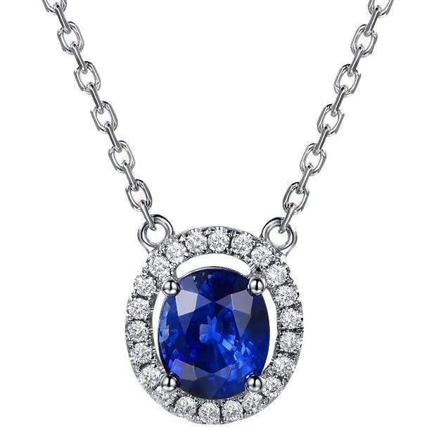 3.10 karaat Ceylon saffier diamanten hanger ketting wit goud 14K - harrychadent.nl