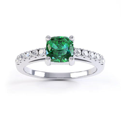 3.2 ct groene smaragd met diamanten trouwring wit goud 14k