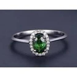 3.2 ct ovale groene smaragd halo diamanten ring 14 kt wit goud Nieuw