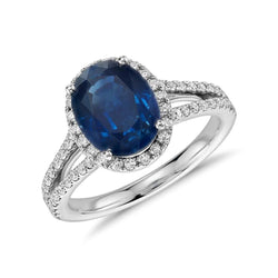 3.20 karaat ovale Sri Lanka saffier en diamanten ring wit goud 14K