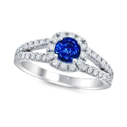 3.25 ct briljant geslepen Ceylon saffier diamanten ring wit goud 14k