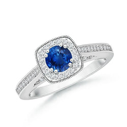 3.25 karaat ronde saffier en diamanten Halo ring wit goud 14K