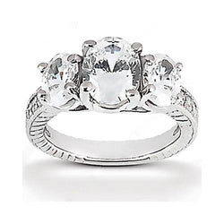3,31 Karaat 3 Stenen Stijl Ovale Echt Diamanten Verlovingsring Wit Goud 14K