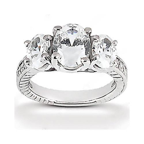 3,31 Karaat 3 Stenen Stijl Ovale Echt Diamanten Verlovingsring Wit Goud 14K