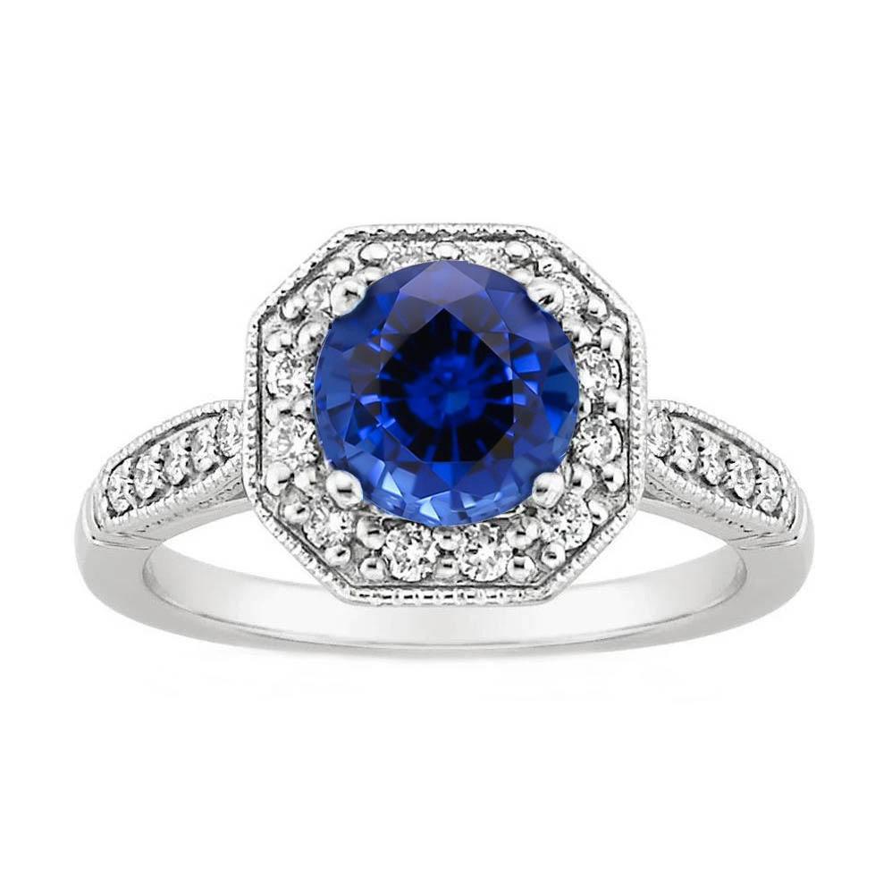 3.35 karaat Sri Lankaanse saffier Halo diamanten ring 14K witgoud - harrychadent.nl