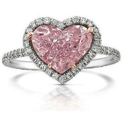 3.35 karaat hart roze saffier en ronde kleine diamanten edelsteen ring
