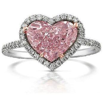 3.35 karaat hart roze saffier en ronde kleine diamanten edelsteen ring - harrychadent.nl