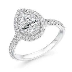 3,35 Karaat Peer Natuurlijke uit de aarde gewonnen Diamanten Verlovings-Halo Ring Witgoud