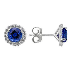 3.36 karaat blauwe saffier Halo diamanten oorknopjes wit goud 14k