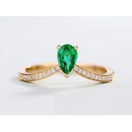 3.4 ct peer geslepen groene smaragd diamanten trouwring geel goud 14k - harrychadent.nl