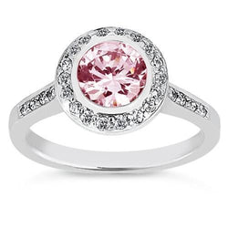 3.40 ct ronde Halo roze saffier edelsteen jubileum ring wit goud