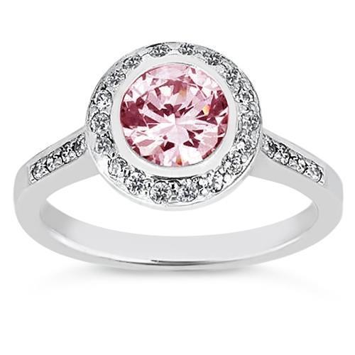 3.40 ct ronde Halo roze saffier edelsteen jubileum ring wit goud - harrychadent.nl