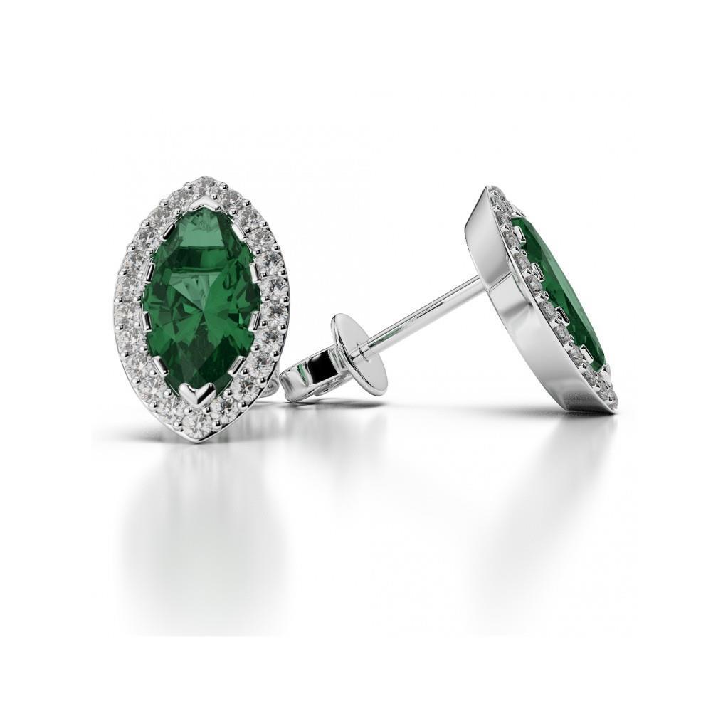 3.44 ct groene smaragd met diamanten Stud Halo oorbel 14K witgoud - harrychadent.nl